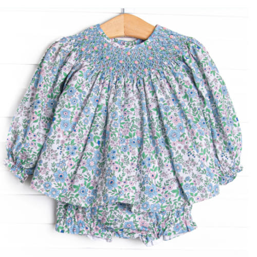 Tea Party Petals Smocked Diaper Set, Blue – Stitchy Fish