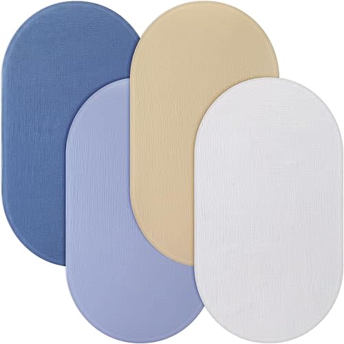 Tegeme 4 Pack Muslin Bassinet Sheets Soft Cotton Bassinet Fitted Sheets for Baby Boys Girls Neutral Solid Color Crib Mattress Cover Fit for Rectangle & Oval Bassinets Mattress(Elegant Colors)