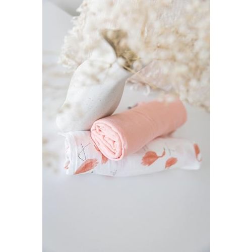 Cuddle Cookie Baby Swaddle Blankets, 47 x 47 inches, 2 Pack Set in Gift Box (Bright Pink/Flamingos)