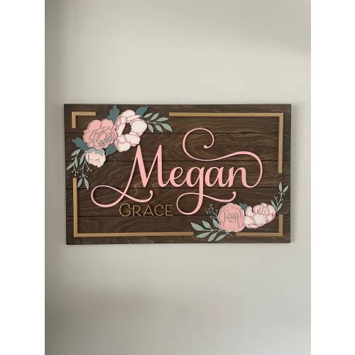 Custom Wood baby Name Sign | rectangle Sign | Floral | shiplap | peony | Nursery Wall Art | Baby Shower Gift | Girls room decor | 32x20