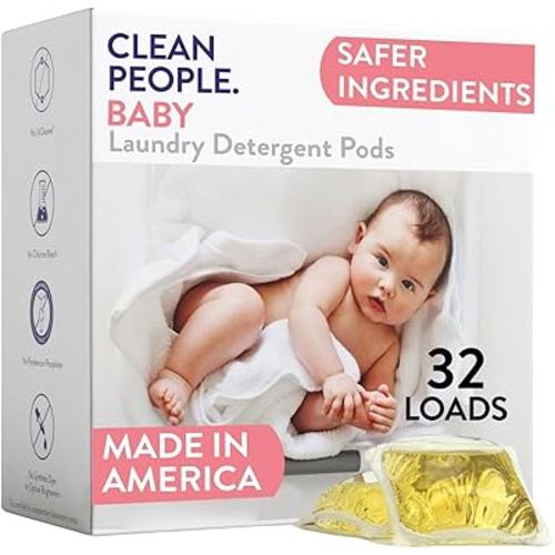The Clean People Laundry Detergent Pods - Recyclable Packaging, Hypoallergenic, Stain Fighting - Ultra Concentrated, Laundry Soap - Baby (Unscented), 32 Pack
