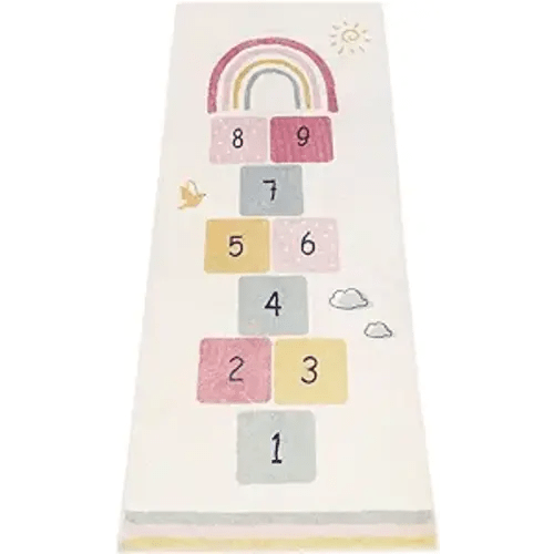 Topotdor Rainbow Sky Hopscotch Game Rugs,Kids Play Area Rugs Soft Floor Carpet for Bedroom Playroom Nursery,Great Gift for Girls & Boys,27.5" x 63"