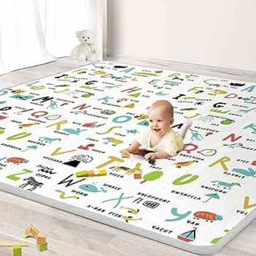 Baby Play Mat, 79x71 Large Baby Mat for floor, 0.6" Thicker Soft Foam Play Mat for Baby, Toddlers and Infants, Waterproof Foldable Baby Crawling Mat for Indoor & Outdoor, Alphabet & Animals Pattern