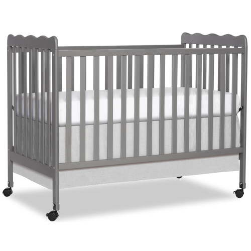 Baby Convertible Crib 3 In 1, Converts from Baby Crib to Toddler Bed, New Zealand Pinewood Baby Bed with Locking Wheels and Teething Rail, Crib with 4 Height and Non Toxic Finish, Stone Gray