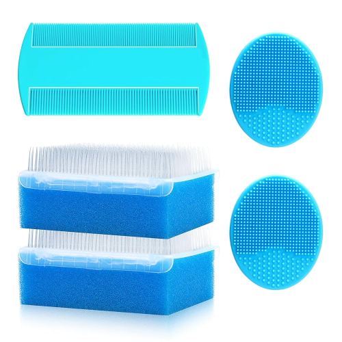 Cradle Cap Brush for Babies, 5Pcs Cradle Cap Treatment Set with Soft Bristle Brushes Silicone Scrubber Fine-Tooth Comb for Newborn Bathing Essentials Baby Brush and Comb Set (Blue)
