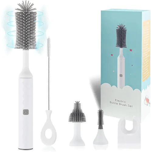 Electric Bottle Brush, 4 Piece Bottle Brush Set with Baby Bottle Brush Cleaner, Nipple Brush, Pacifier Cleaner, Straw Cleaner Brush, Gifts for Newborns and Mothers, White