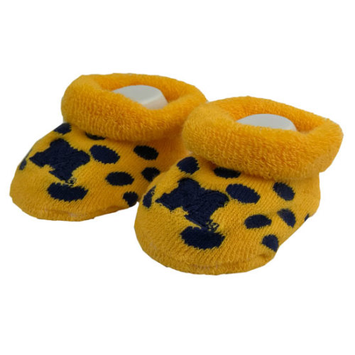 For Bare Feet University of Michigan Infant Yellow with Navy Polka Dot Bootie Socks [2 Pair]