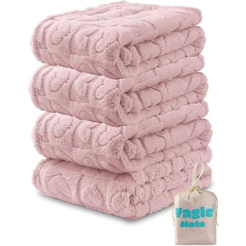 4 Pcs Baby Blankets,Fleece Heart Checkered Blanket, Fluffy Crib Blankets for Girls, Toddler Newborn Receiving Blankets 30×40 Light Pink