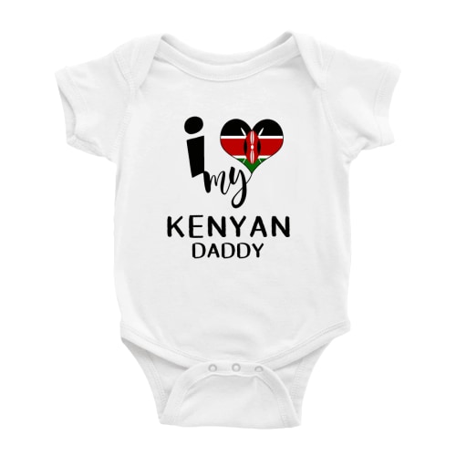 I Heart My Kenyan Daddy Kenya Love Flag Baby Romper (White, 3-6 Months)