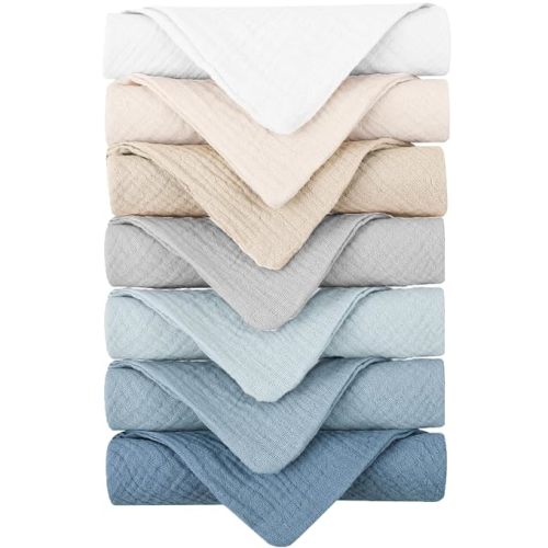 Konssy 7 Pack Muslin Baby Washcloths, Burp Cloths & Wash Cloths for Babies