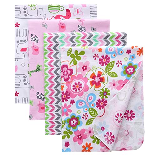 Gina Era Flannel Receiving Blankets, Baby Swaddle Blankets 100% Cotton 4 Pcs One Size 30 X 30 Inch for Baby Boy or Baby Girl (Style1)