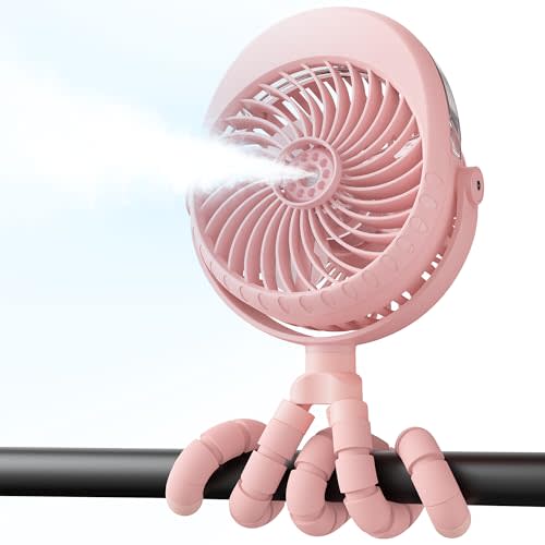 Baby Stroller Fan, Misting Fan Portable, Baby Girl Newborn Essentials Must Haves, Mist Cooling Spray Fans for Car Seat 4000mah Rechargeable, Camping Travel Beach Disney World Essentials Registry Gift