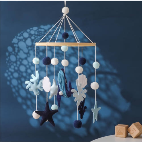 Baby Crib Mobile for Boys Girls - Ocean Animals Mobile for Crib, Gender Neutral Nursery Mobile, Baby Bassinet Mobile Toy for Soothing Sleep | Ceiling Mobile - Blue Whale, Shell, Coral, Starfish