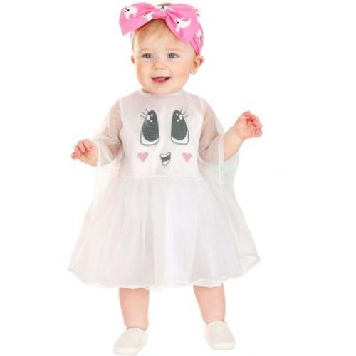 HalloweenCostumes.com 0/3mo Girl Boo-tiful Ghost Infant Costume, Black/White/Pink