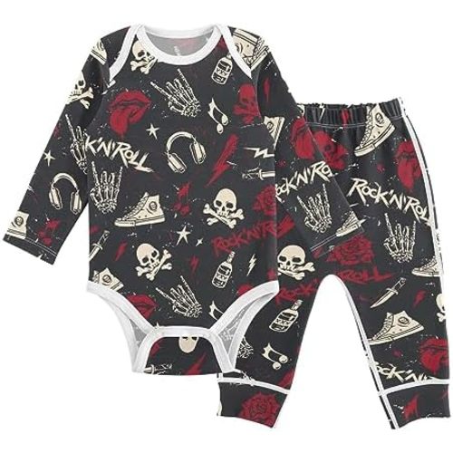 vvfelixl Baby Bodysuits Pants Sets Guitar Headphones Long Sleeve Baby Clothes For Boys Girls 0-24M Black