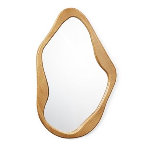 Luxenhome Natural Pine Wood Frame Irregular Asymmetrical Wall Mirror Brown