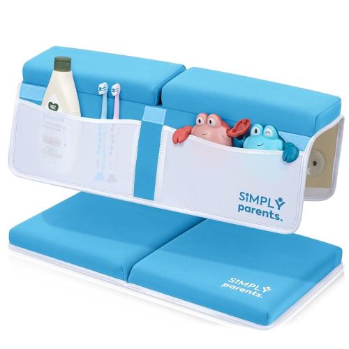 Simply Parents Comfortable Baby Bath Kneeler and Elbow Rest Pad Set - Quick-Dry Non-Slip Bath Kneeling Pad for Bathing Baby, Baby Bath Time Essentials for Newborn, Turquoise Blue