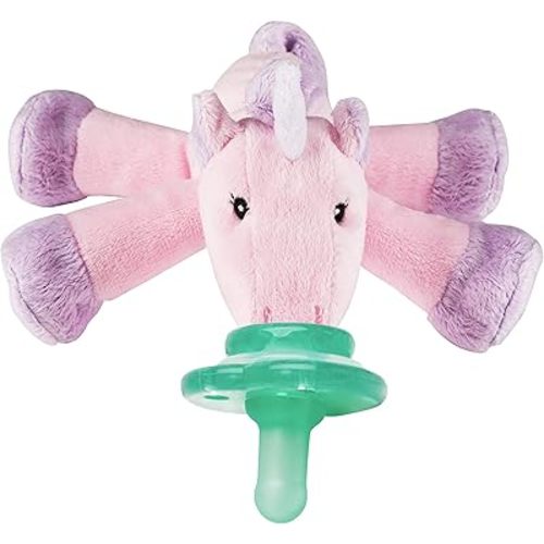 Nookums Paci-Plushies Shakies - Pacifier Holder with Built in Rattle (2 in 1)- Adapts to Name Brand Pacifiers, Suitable for All Ages, Plush Toy Includes Detachable Pacifier (Unicorn)…