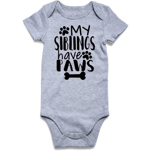 Funnycokid Infant Romper Jumpsuit Clothes My Siblings Have Paws Short Sleeve Bodysuits Cotton, Grey, 70/0-3 Months