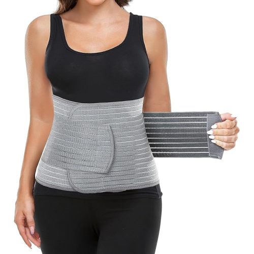 Postpartum Belly Wrap, Postpartum Belly Band, Abdominal Binder Post Surgery Ergonomic 9.5", Abdomen Hernia Support Belt for Men and Women, Waist/Pelvis Belt for Stomach Support & Back Pain Relief (Polyester Made with Bamboo Charcoal Fiber)