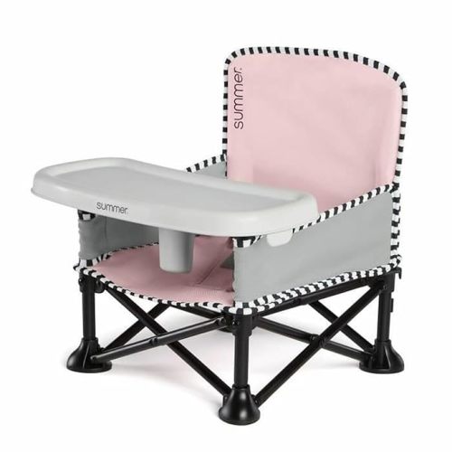 Summer by Bright Starts Pop 'N Sit Portable Booster Chair, Floor Seat, Indoor/Outdoor Use, Compact Fold, Bubble Gum, 6 Mos - 3 Yrs - Solid