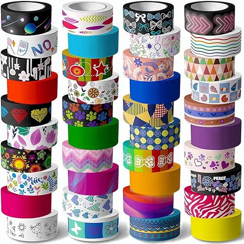 40 Rolls Washi Tape Set - 15 mm Wide Colored Masking Tape for Kids, Decorative Adhesive Tape for DIY Crafts, Gift Wrapping, Scrapbooking Supplies, Bullet Journals, Planners, Party Decorations