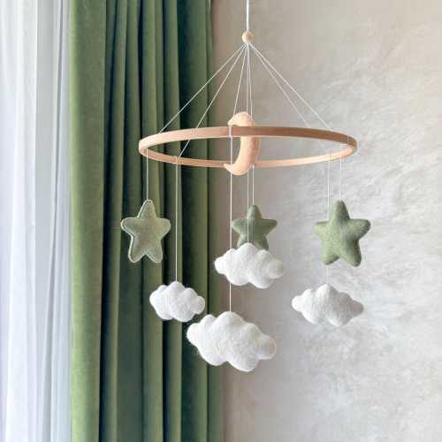 Clouds, Moon & Stars Baby Mobile: Handmade Nursery Crib Decoration