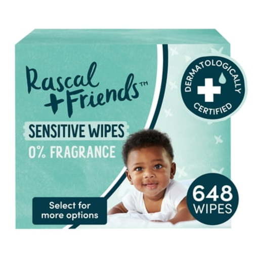 Rascal + Friends Sensitive, Fragrance Free Baby Wipes for Newborn, 648 Count