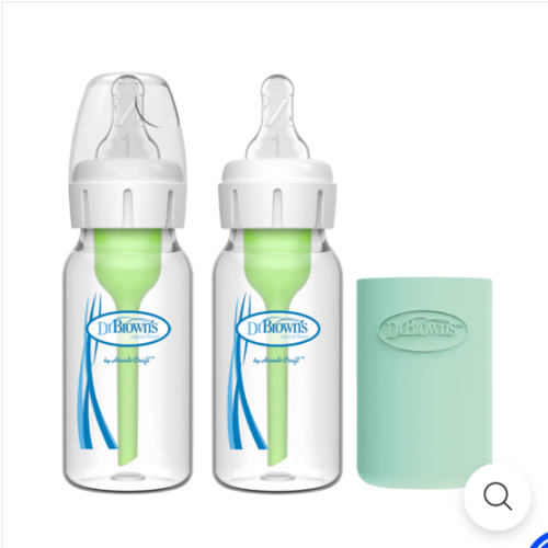 Dr. Brown’s Natural Flow® Anti-Colic Options+™ Narrow Glass Baby Bottle with Silicone Sleeve, 2-Pack