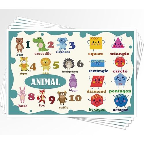 Disposable Placemats for Baby, 40 Pack Sticky Placemats Restaurant Table Mats for Toddler, 12" x 18" Mats for Kids Learn Numbers, Shapes, and Animals