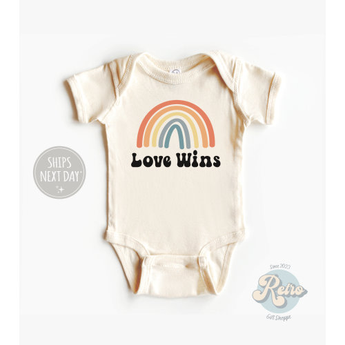 Love Wins Bodysuit - Retro Pride Month Natural Baby Onesie® - Vintage Baby Gift - LGBTQ+ Baby Bodysuit
