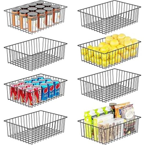 Simple Trending 8 Pack Large Wire Baskets for Organization, Metal Pantry Storage Baskets for Cabinet, Kitchen, Garage, Bathroom, Black