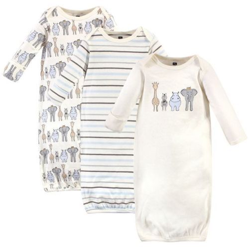 Hudson Baby Infant Boy Cotton Long-sleeve Gowns 3pk, Royal Safari, Preemie