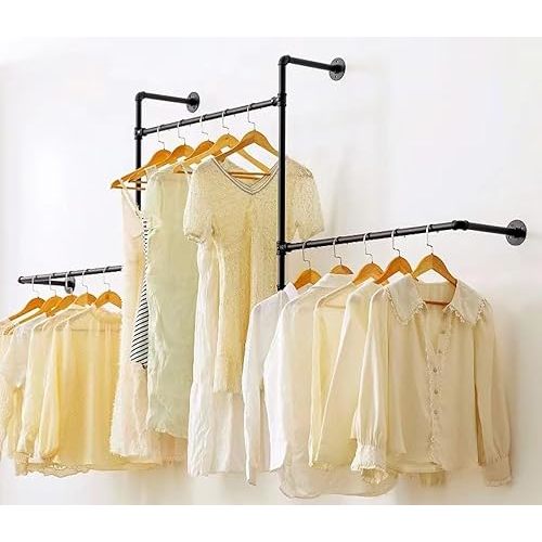 Industrial Pipe Clothing Rack Wall Garment Rack with Pipe Clothes Rails, Multi-Purpose Heavy Duty Clothes Hanging Rods Space-Saving Clothes Bar Organizer Closet (wall clothing rack-3 hanging rods)