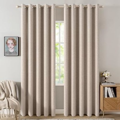 MIULEE 100% Blackout Linen Curtains for Bedroom 62x96 Inches Natural Beige