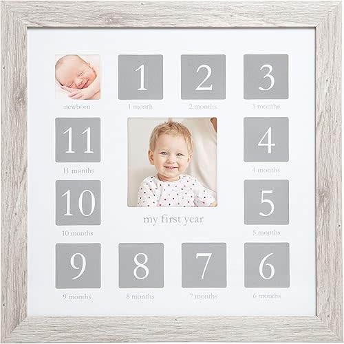 Kate & Milo My First Year Frame, Newborn To First Birthday Photo Frame, Baby Keepsake Nursery Frame, Rustic Wood
