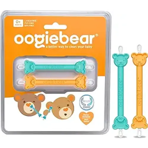 oogiebear: Baby Nose Cleaner & Ear Wax Removal Tool - Safe Booger & Earwax Removal for Newborns, Infants, Toddlers - Dual-Ended - Essential Baby Stuff, Diaper Bag Must-Have, Orange & Seafoam with case