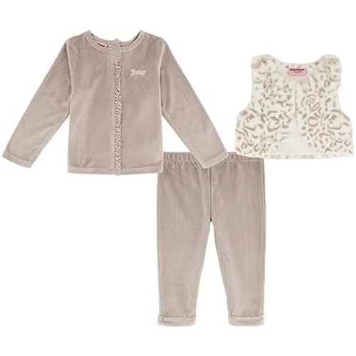 Juicy Couture Baby Girls 3 Piece Faux Fur Vest Set