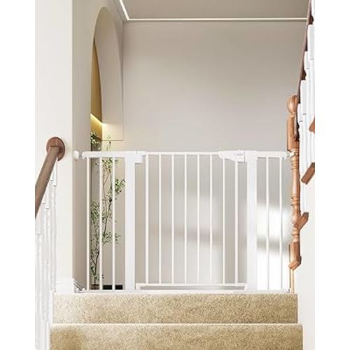 Cumbor 29.7-46" Baby Gate for Stairs, Mom's Choice Awards Winner-Auto Close Dog Gate for the House, Easy Install Pressure Mounted Pet Gates for Doorways, Easy Walk Thru Wide Safety Gate for Dog, White