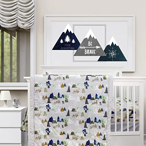 TANOFAR 4 Piece Crib Bedding Set for Boy Baby Nursery Crib Bedding Set Mountain Crib Sheet, Quilt, Crib Skirt and Diaper Stacke Crib Comforter Set for Boys