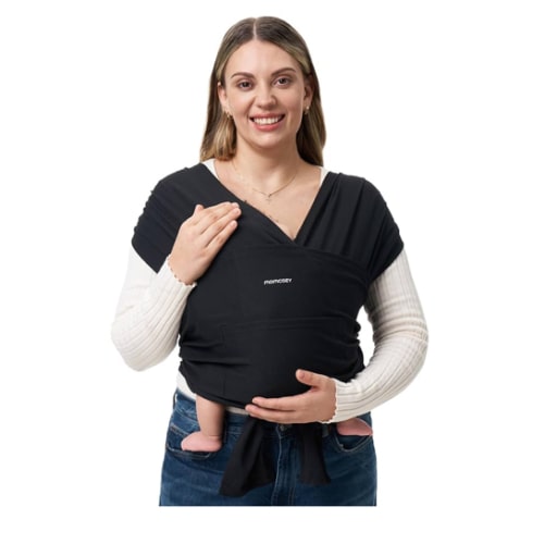 Momcozy Baby Wrap Carrier, Easy to Wear Infant Carrier Slings, Lightweight Hands Free Baby Sling, Adjustable Baby Carriers for Newborn to Toddler 8-35 lbs, Black