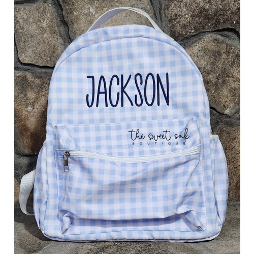 Personalized Bookbag Embroidered Monogram Backpack Personalized Gingham Bookbag Monogram Nylon Backpack Preschool Bookbag Gingham School Bag