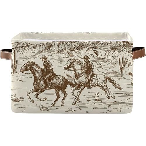 Storage Basket Western Desert Cowboy Storage Bin Cube with Handles Foldable Storage Baskets for Shelves​​ Living Room Home Decor 1PC
