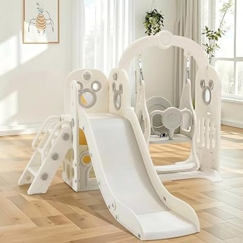7 in 1 Toddler Slide and Swing Set, Large Kids Climber with Basketball&Hoop
