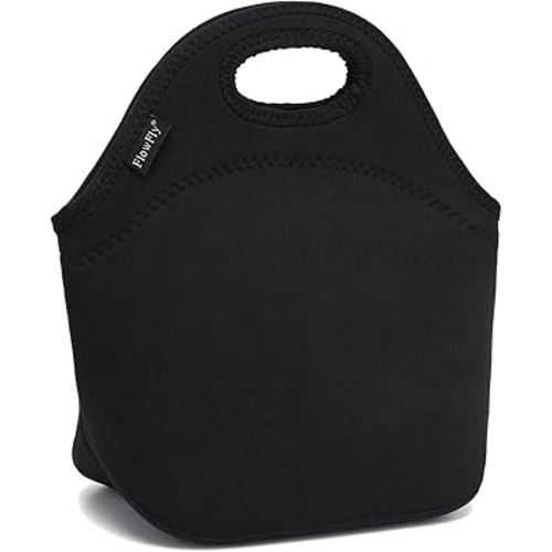 FlowFly Neoprene kids Lunch box Insulated Soft Bag Mini Cooler Thermal Meal Tote Kit for Boys, Girls,Men,Women,School,Work, Office,Black
