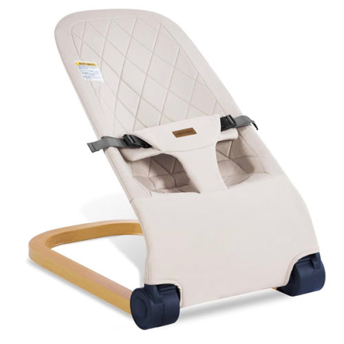 Baby Bouncer,Portable Baby Bouncer Seat & Foldable with 3 Height Adjustments, Ergonomic Bouncer for Babies 0-6 Months, Wood Grain Style, Natural Vibrations, Includes Storage Bag (Beige)