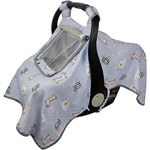 ICOPUCA Car seat Covers for Babies, kick-proof carseat cover girls/boy, carseat canopy with window, light weight Muslin, breathable, fit Summer/autumn/spring, animal giraffe/zebra/elephant;