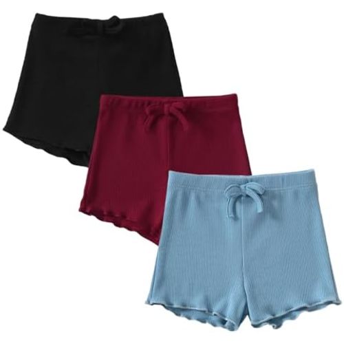 SOBOWO Toddler Girl Shorts Ribbed 3 Pack Baby Girls Solid Soft Elastic Waist Casual Playing Shorts Summer Short Pants