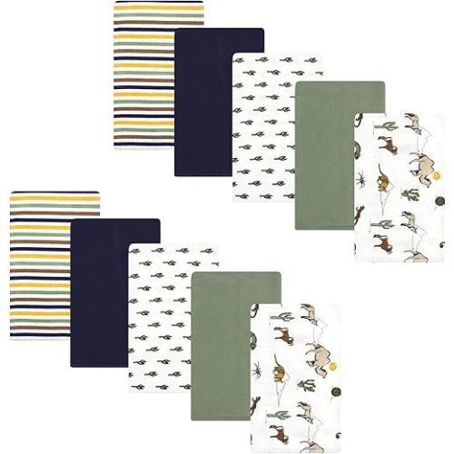 Hudson Baby Unisex Baby Cotton Flannel Burp Cloths, Desert Animals, One Size