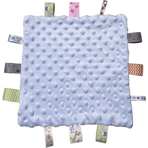 Baby Tags Security Blanket -Baby Soothing Plush Blanket with Colorful Tags,Square Sensory Toys,10 x 10 inches, for 3-12 Months Babies(Blue)